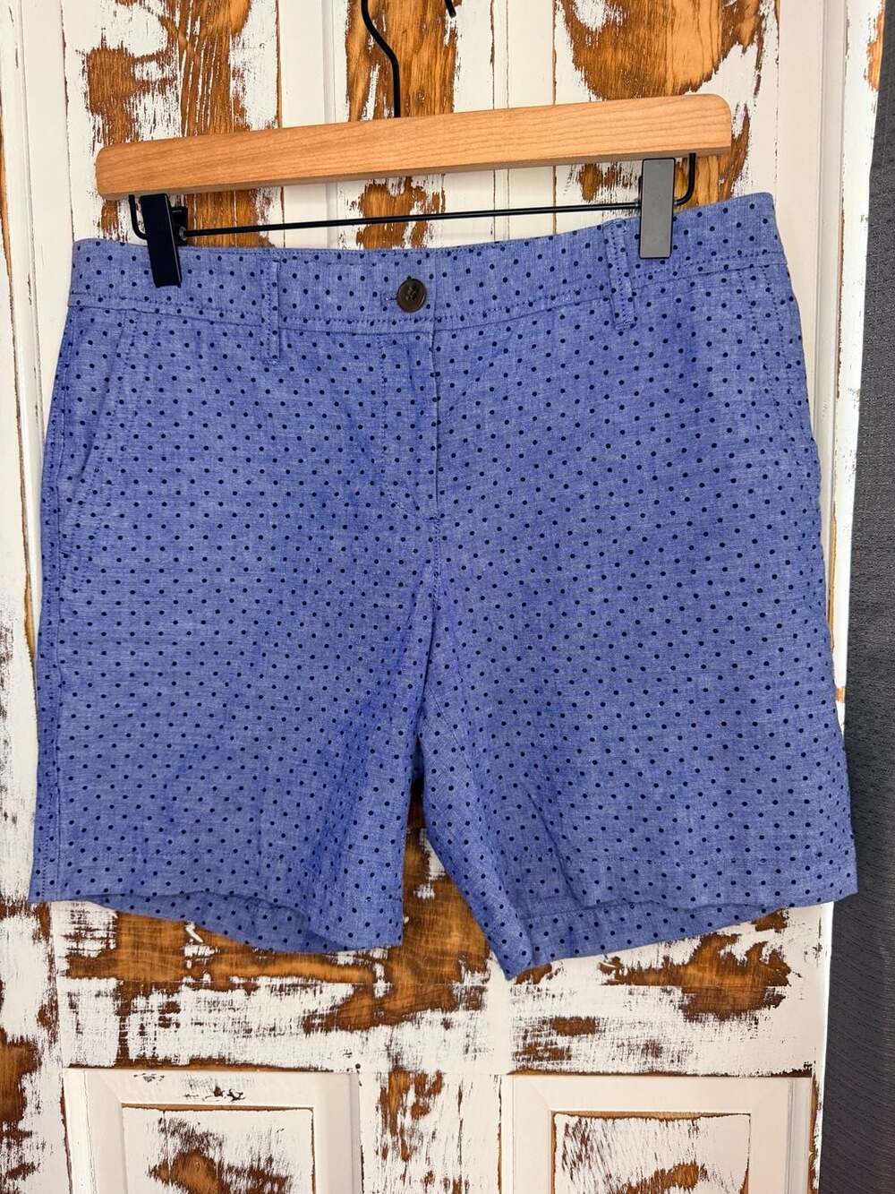 ☀️Talbots Girlfriend Chino Shorts Cotton Blue Polka Dot Size 4 Preppy Coastal